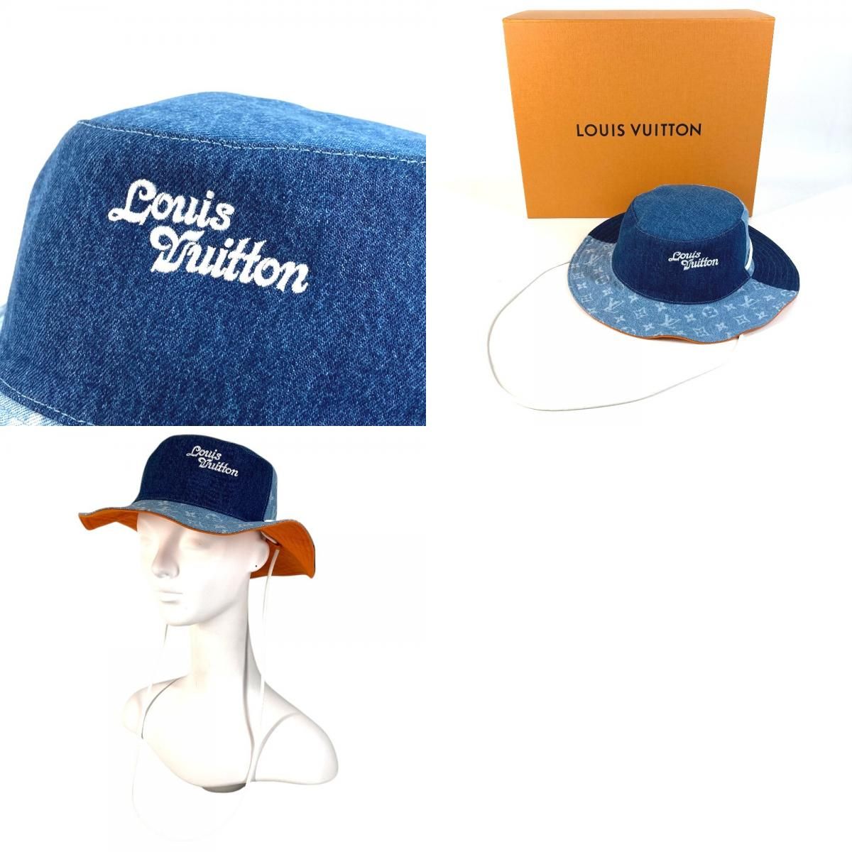 Louis Vuitton Hat Bucket Hat Denim Patchwork Explorer Reversible Cotton Blue — view 9