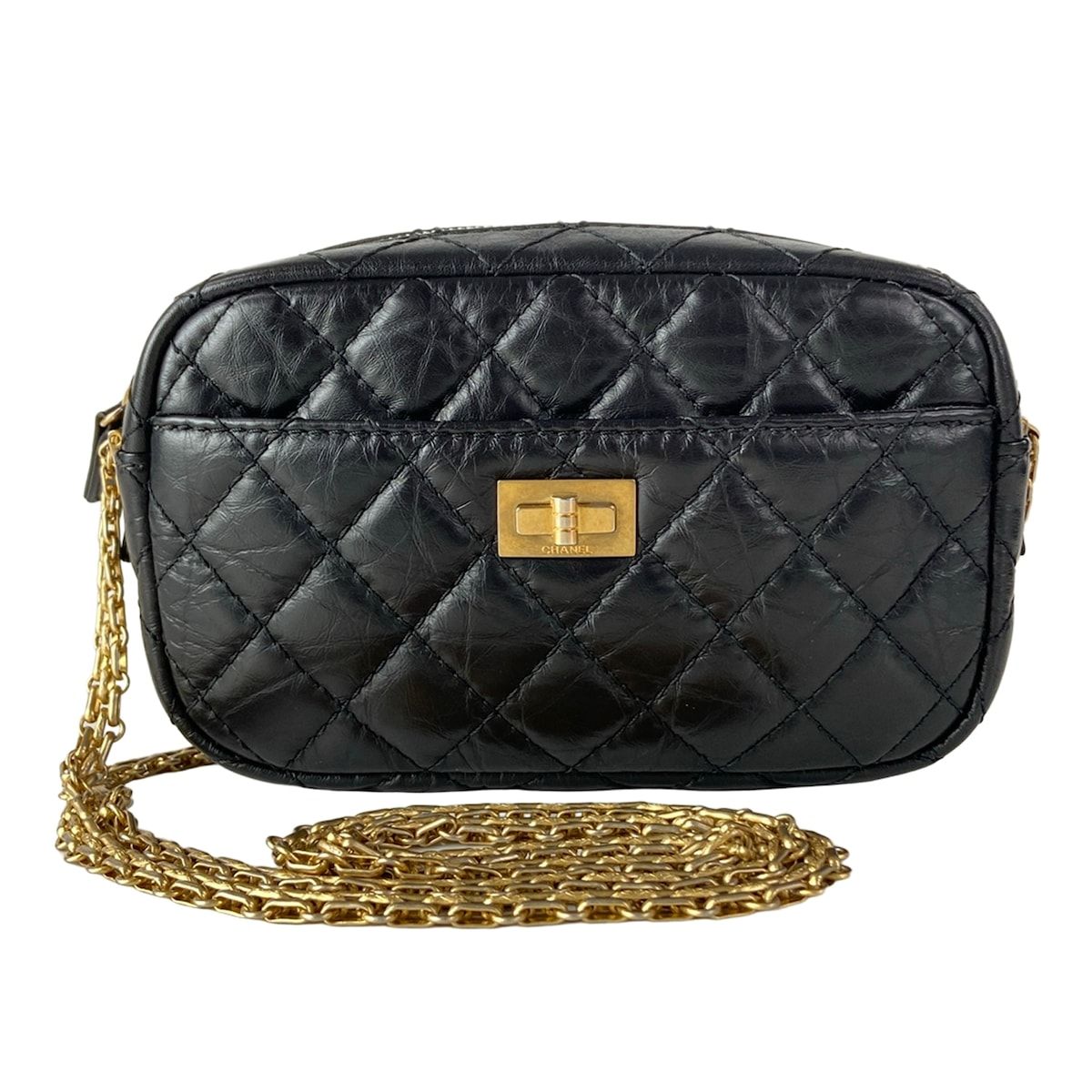 Chanel Shoulder Bag Quilted 2.55 Black Chain Gold Mademoiselle