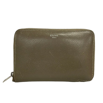 Celine Bifold Wallet Gray Beige Zip Around Leather