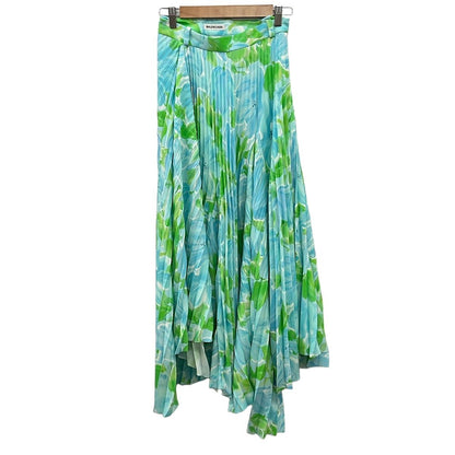 Balenciaga Long Skirt 36 S Green Light Blue Pleated