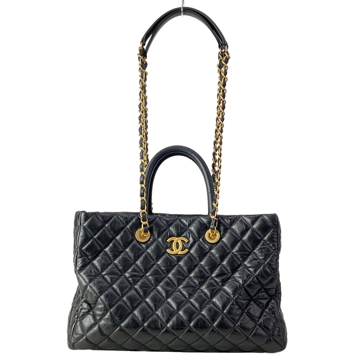 Chanel Shoulder Bag Quilted Black Matte Togo Chain 2-Way
