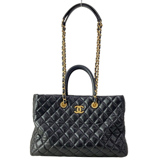 Chanel Shoulder Bag Quilted Black Matte Togo Chain 2-Way
