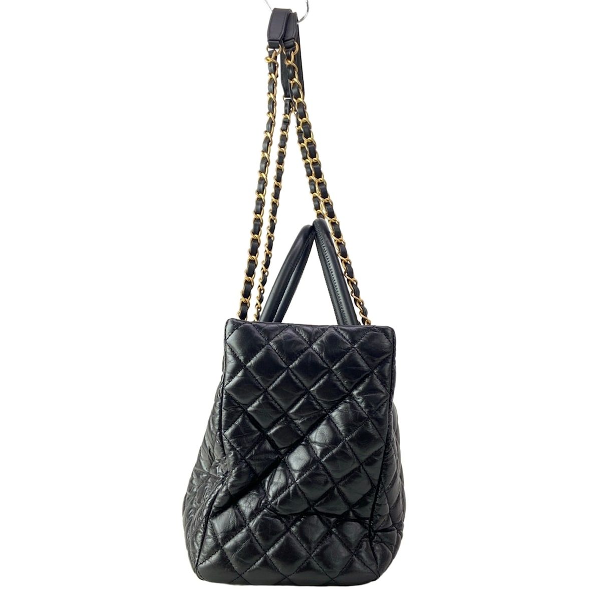 Chanel Shoulder Bag Quilted Black Matte Togo Chain 2-Way — view 4