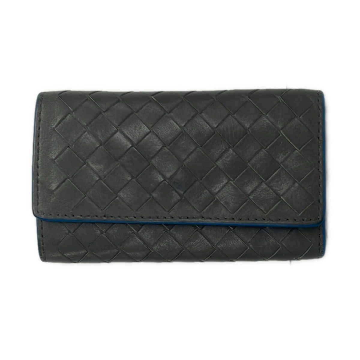 Bottega Veneta Key Case Dark Gray Blue Intrecciato 6 Key Holder Leather