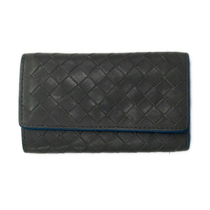 Bottega Veneta Key Case Dark Gray Blue Intrecciato 6 Key Holder Leather