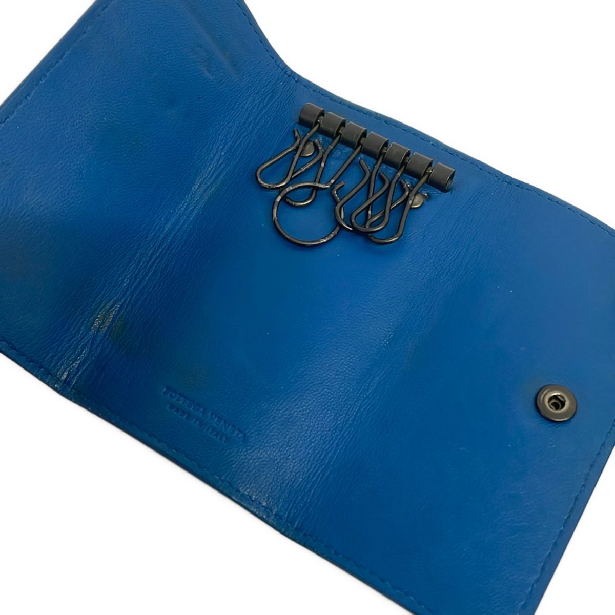 Bottega Veneta Key Case Dark Gray Blue Intrecciato 6 Key Holder Leather — view 3