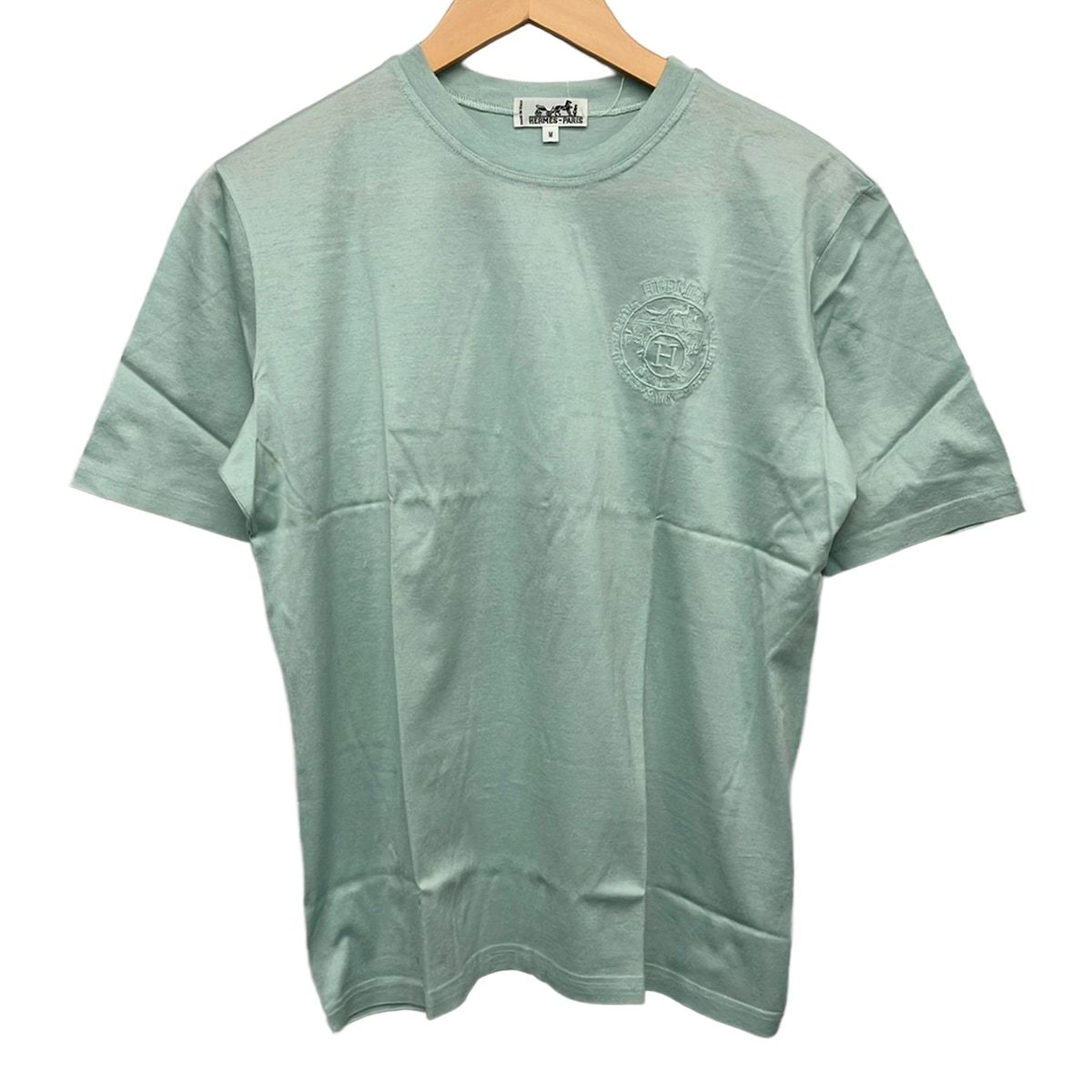 Hermes Short Sleeve T-Shirt M Light Green Embroidery