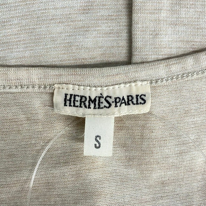 Hermes Short Sleeve T-Shirt S Beige Neck Carriage Embroidery — view 3