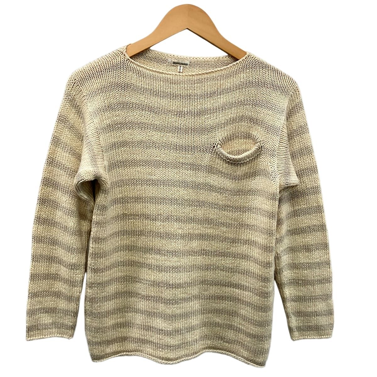 Hermes Long Sleeve Sweater XS Yellow Light Gray Border Silk Summer Knit