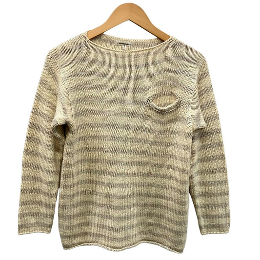 Hermes Long Sleeve Sweater XS Yellow Light Gray Border Silk Summer Knit