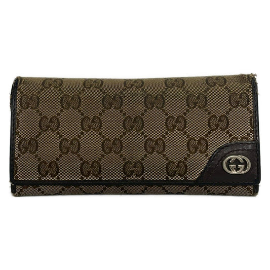 Gucci Wallet Light Brown Dark Silver GG Canvas Interlocking