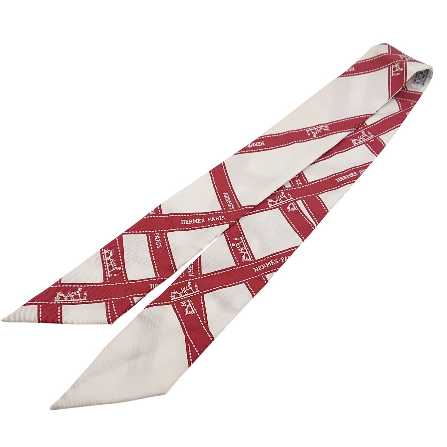 Hermes Twilly Bordeaux Ribbon Pattern White Scarf — view 3