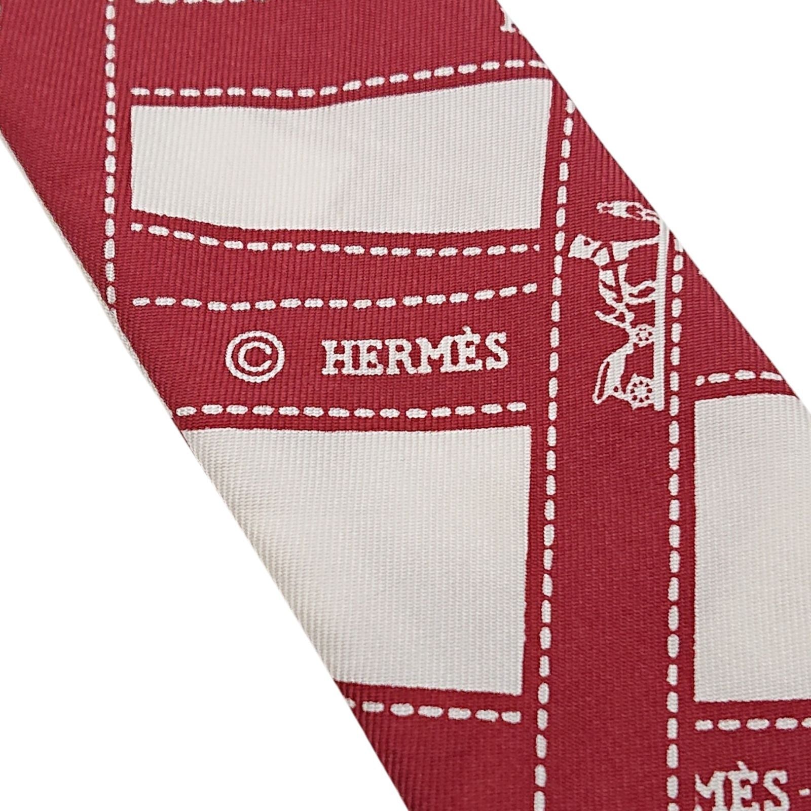 Hermes Twilly Bordeaux Ribbon Pattern White Scarf — view 8