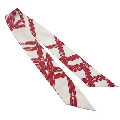 Hermes Twilly Bordeaux Ribbon Pattern White Scarf — view 2