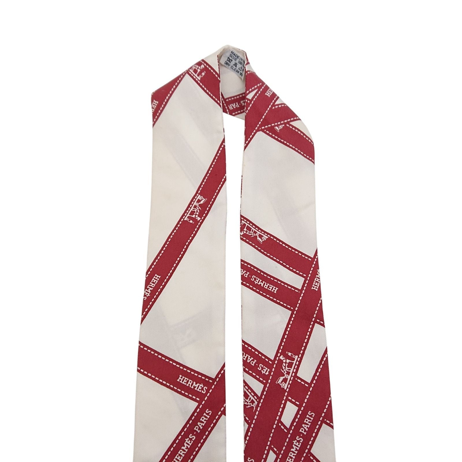 Hermes Twilly Bordeaux Ribbon Pattern White Scarf — view 5