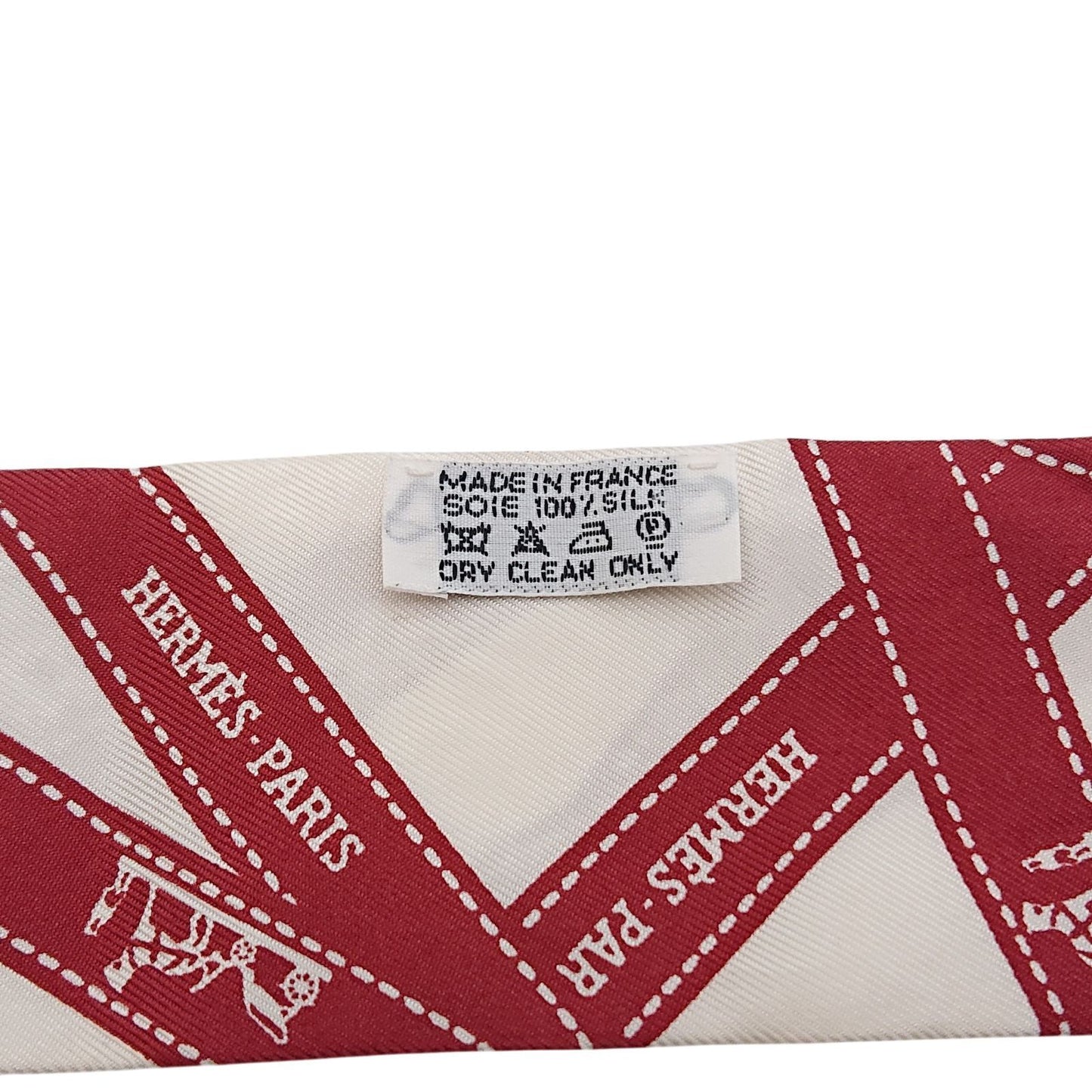 Hermes Twilly Bordeaux Ribbon Pattern White Scarf — view 9