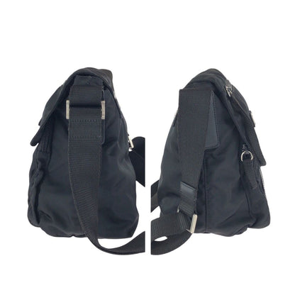 Prada Tessuto Black Silver Nylon Leather Shoulder — view 8