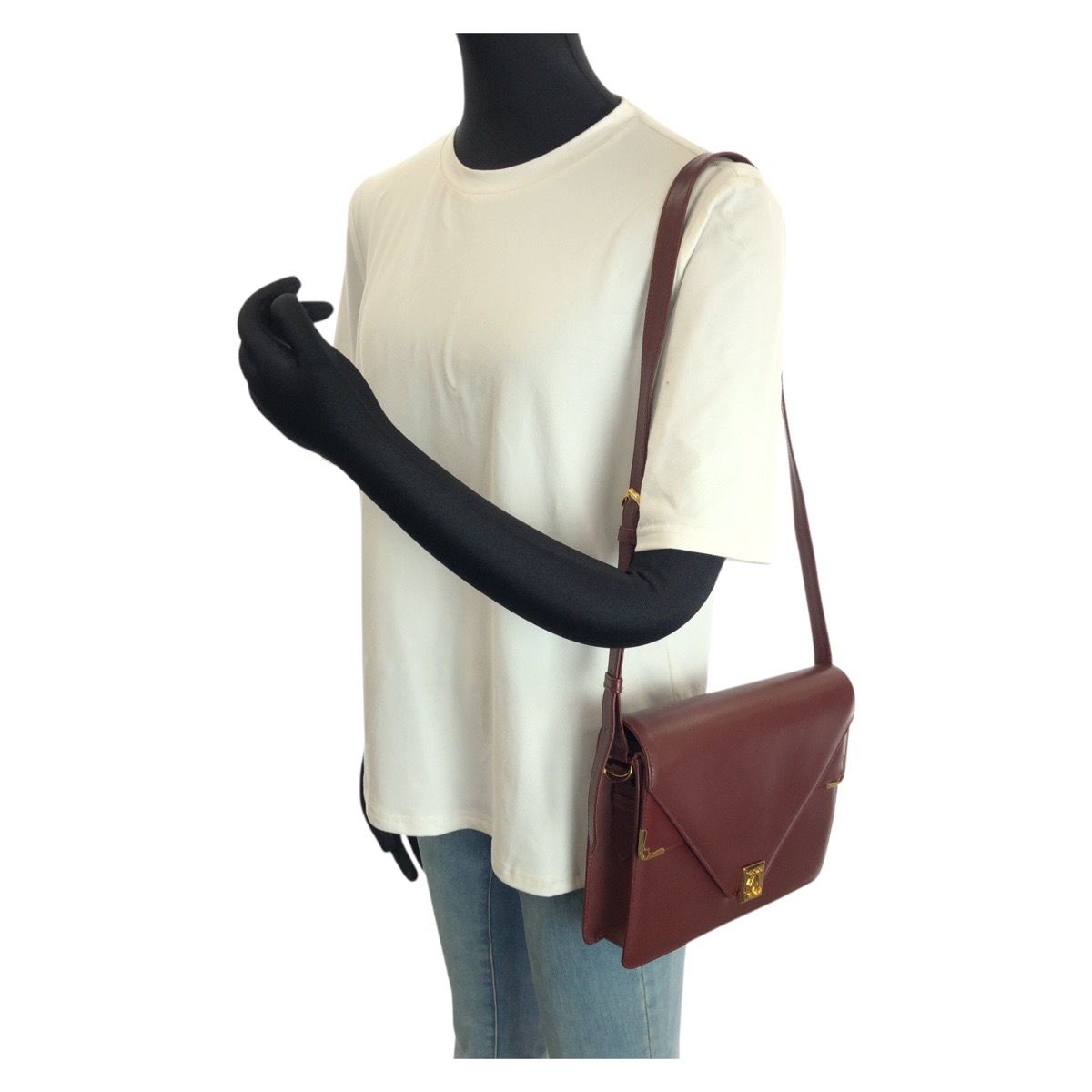 Cartier Vintage Must Line Wine Red Bordeaux Gold Leather Shoulder — view 7