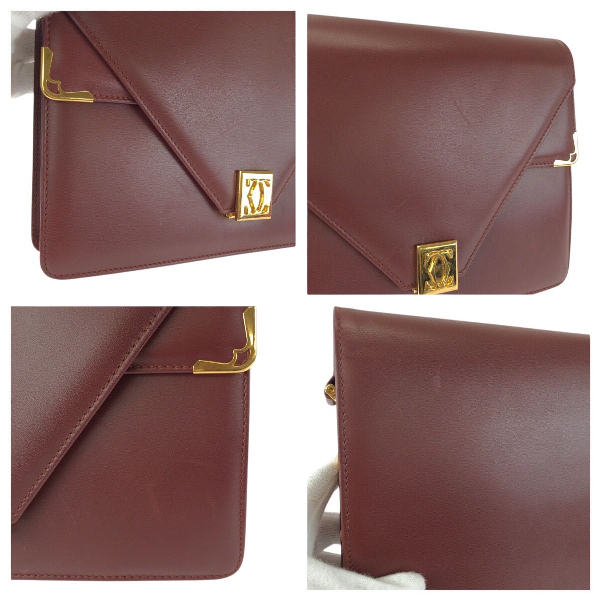 Cartier Vintage Must Line Wine Red Bordeaux Gold Leather Shoulder — view 5