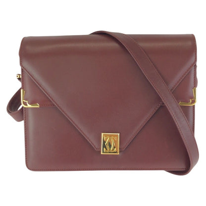 Cartier Vintage Must Line Wine Red Bordeaux Gold Leather Shoulder