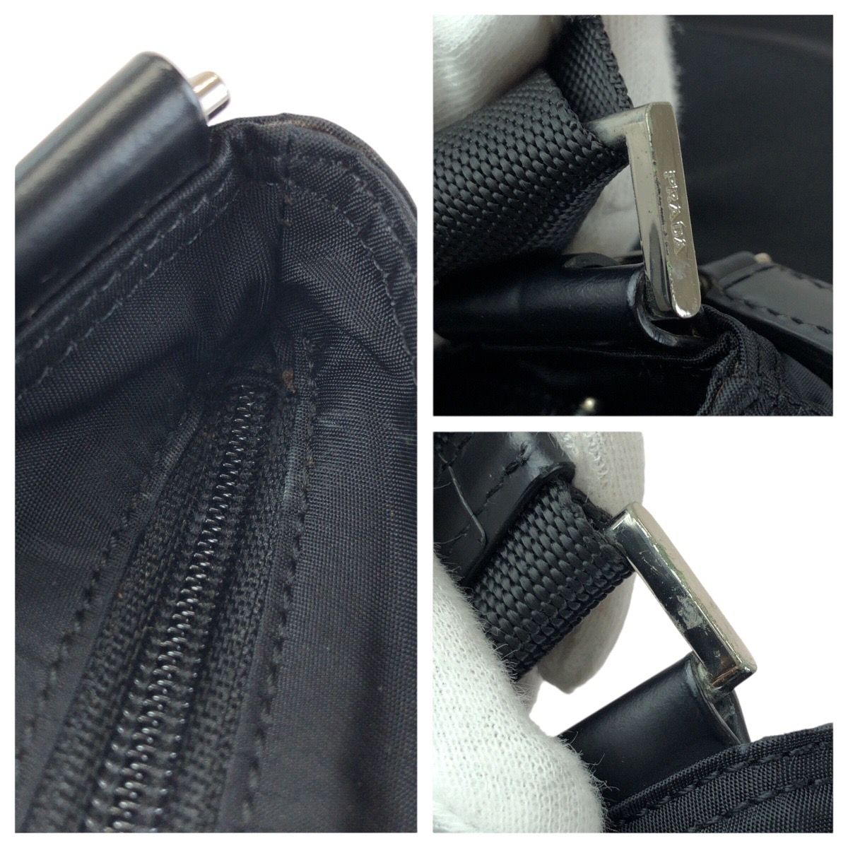 Prada Tessuto Black Silver Nylon Shoulder — view 5