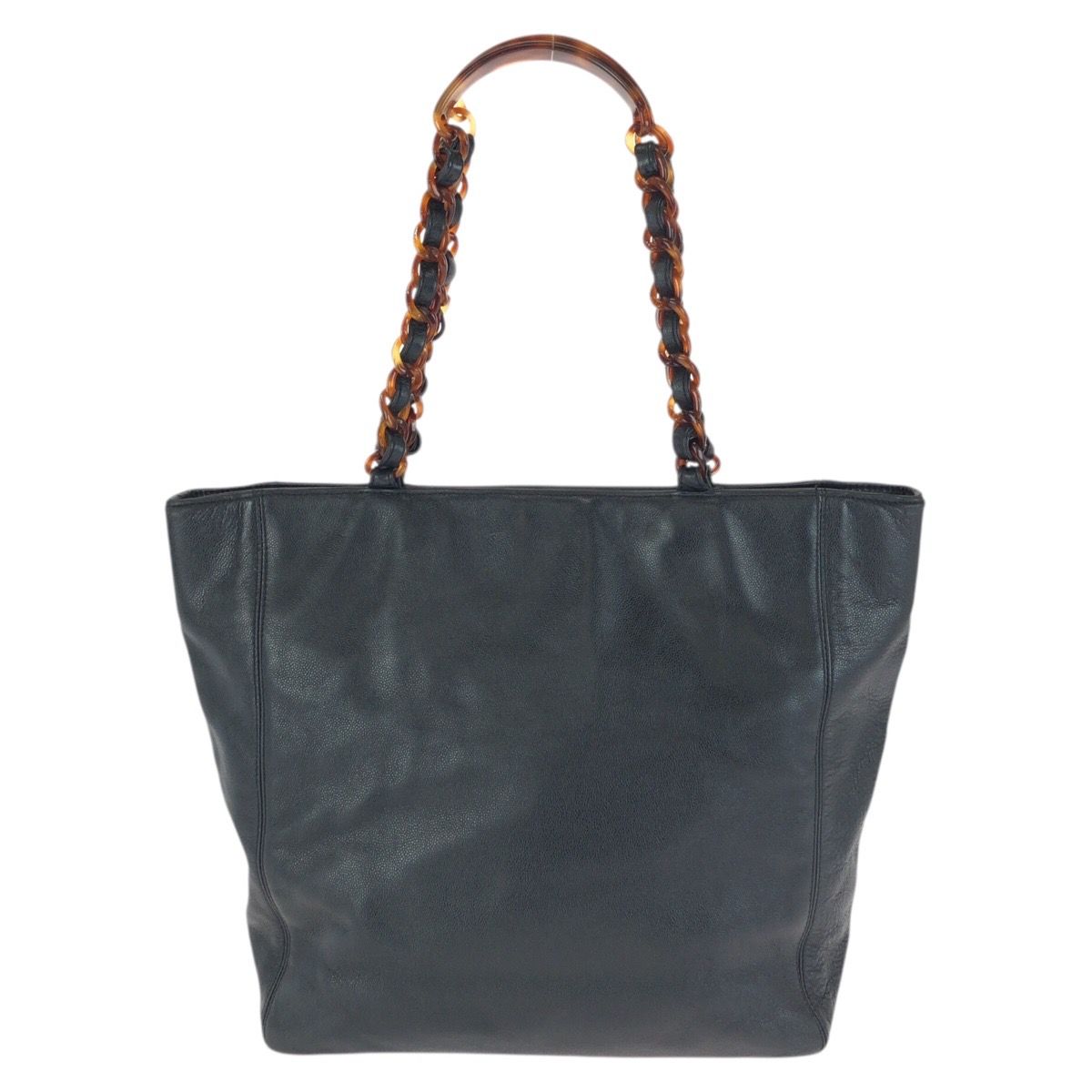 Chanel Vintage CC Logo Black Caviar Leather Marble Chain Tote Shoulder — view 2
