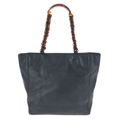 Chanel Vintage CC Logo Black Caviar Leather Marble Chain Tote Shoulder — view 2