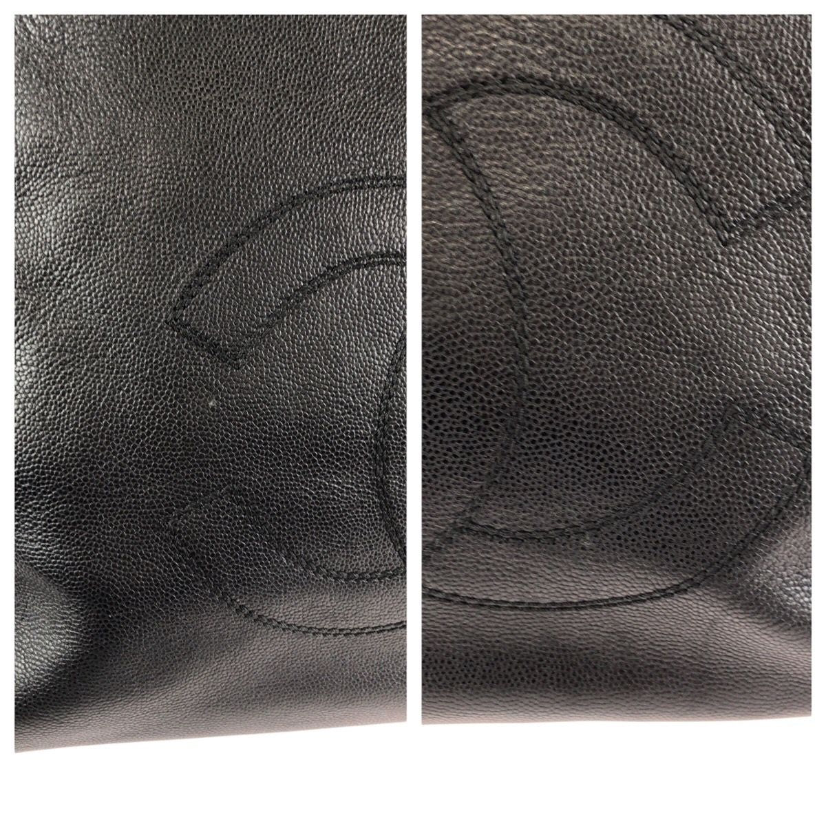 Chanel Vintage CC Logo Black Caviar Leather Marble Chain Tote Shoulder — view 5