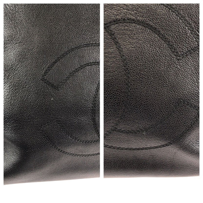 Chanel Vintage CC Logo Black Caviar Leather Marble Chain Tote Shoulder — view 5