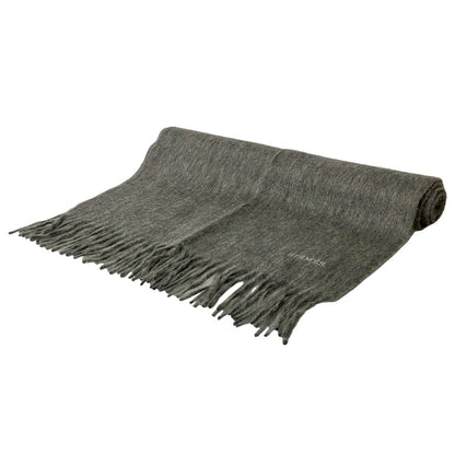 Hermes Scarf Uni Brodet Gray Logo Embroidery Fringe Cashmere