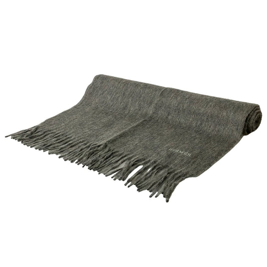 Hermes Scarf Uni Brodet Gray Logo Embroidery Fringe Cashmere