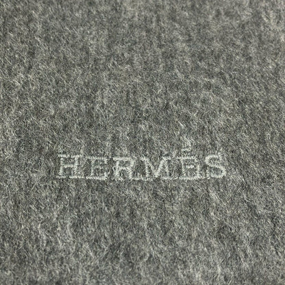 Hermes Scarf Uni Brodet Gray Logo Embroidery Fringe Cashmere — view 5