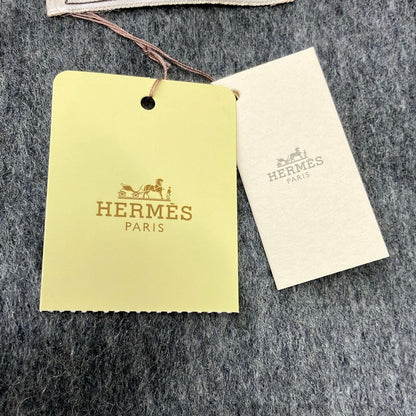 Hermes Scarf Uni Brodet Gray Logo Embroidery Fringe Cashmere — view 4