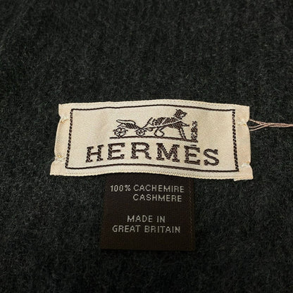Hermes Scarf Black Logo Embroidery Fringe Cashmere — view 2