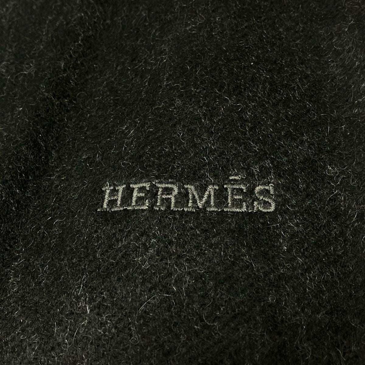 Hermes Scarf Black Logo Embroidery Fringe Cashmere — view 5