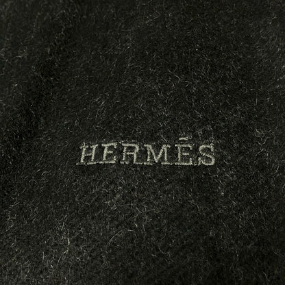 Hermes Scarf Black Logo Embroidery Fringe Cashmere — view 5