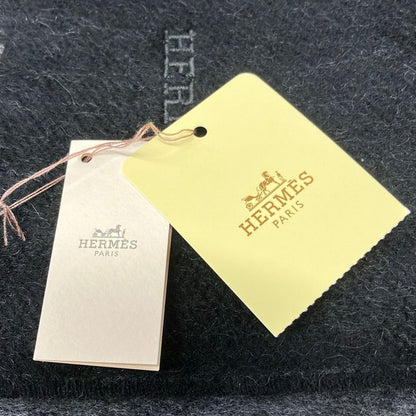 Hermes Scarf Black Logo Embroidery Fringe Cashmere — view 4
