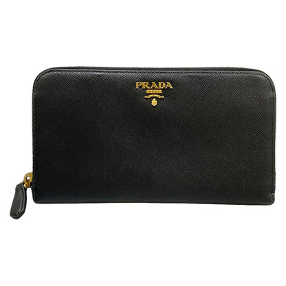 Prada Wallet Black Zip Around Leather
