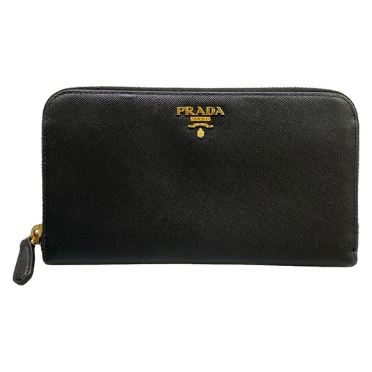 Prada Wallet Black Zip Around Leather
