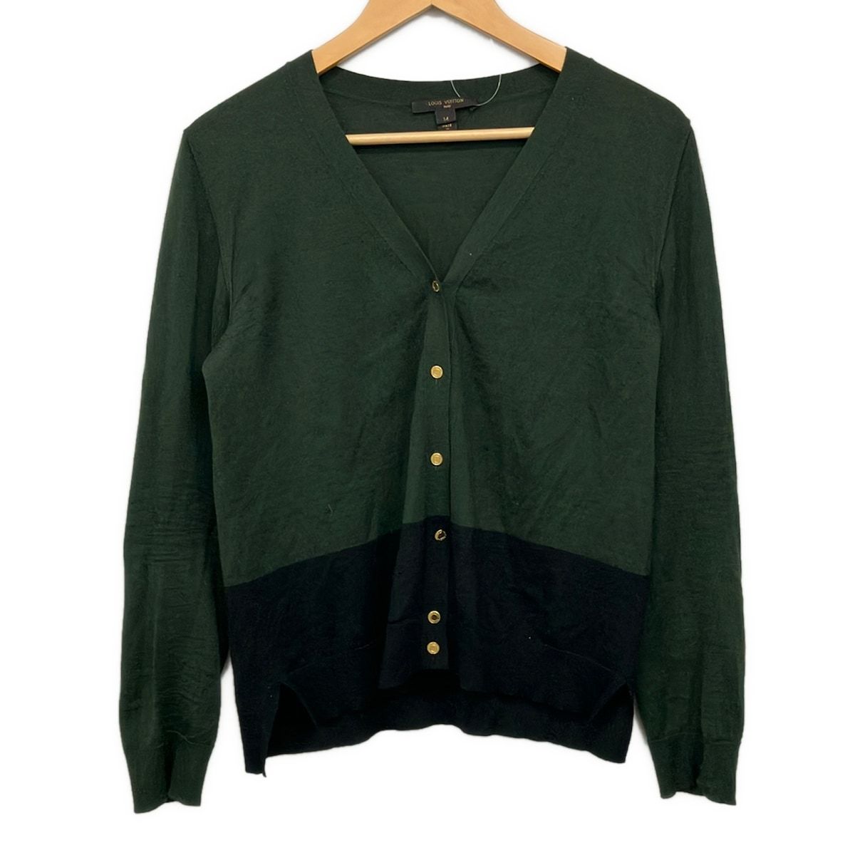 Louis Vuitton Cardigan M Khaki Black Gold Button Wool Cashmere