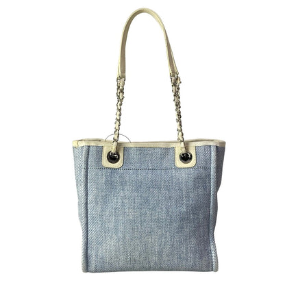 Chanel Tote Deauville Line PM Light Blue White Silver Leather — view 3