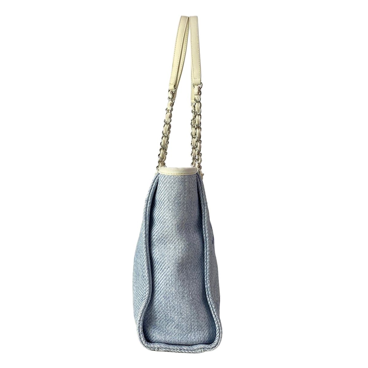Chanel Tote Deauville Line PM Light Blue White Silver Leather — view 2