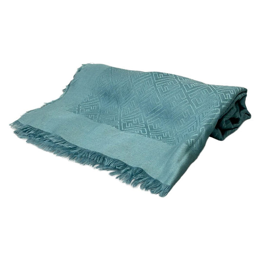 Fendi Shawl Zucca Pattern Light Blue Wool Silk Scarf
