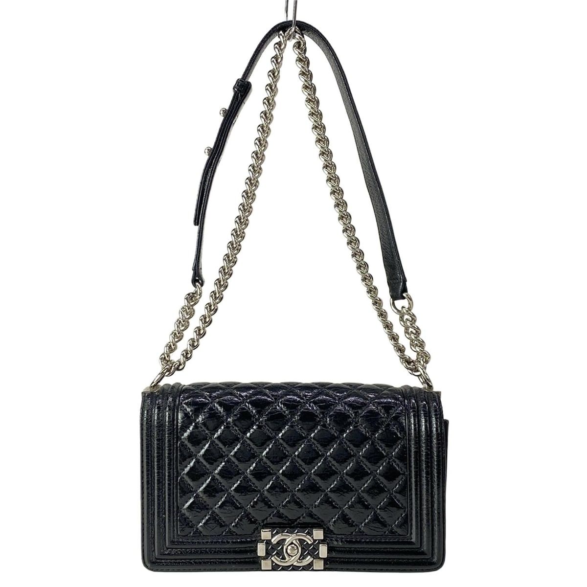 Chanel Shoulder Bag 25 Black Chain Silver