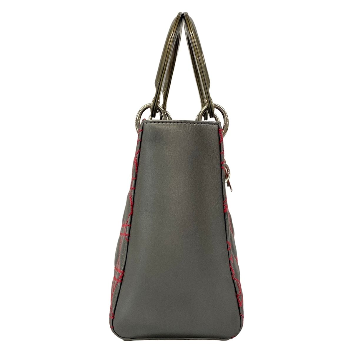 Dior Handbag Lady Midi Silver Red Anthem Lyle Collaboration Leather — view 2