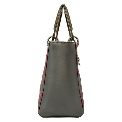 Dior Handbag Lady Midi Silver Red Anthem Lyle Collaboration Leather — view 2