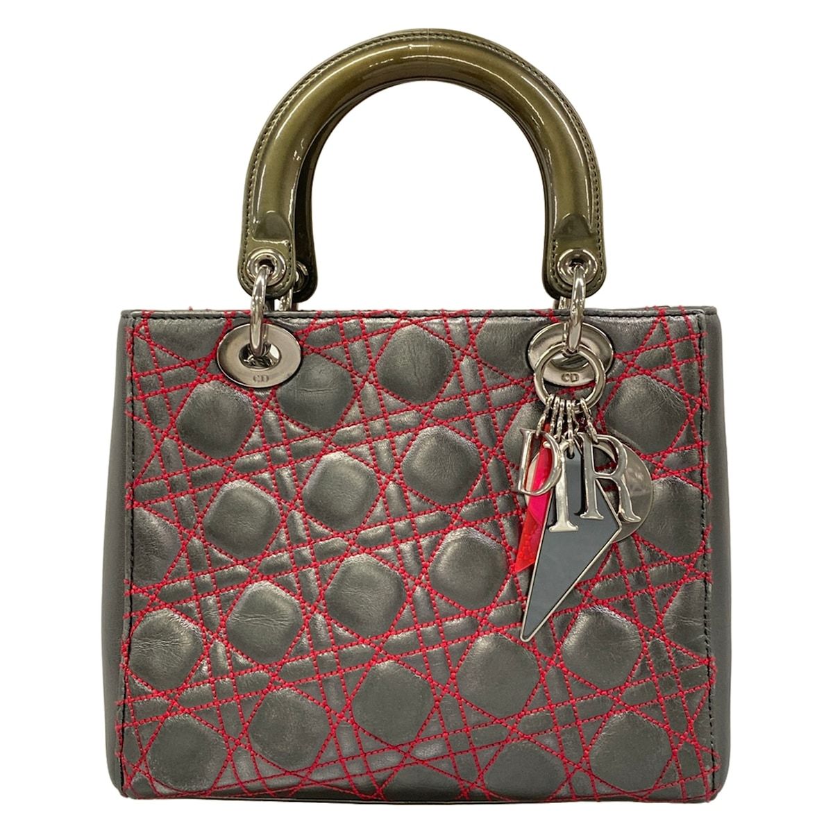Dior Handbag Lady Midi Silver Red Anthem Lyle Collaboration Leather