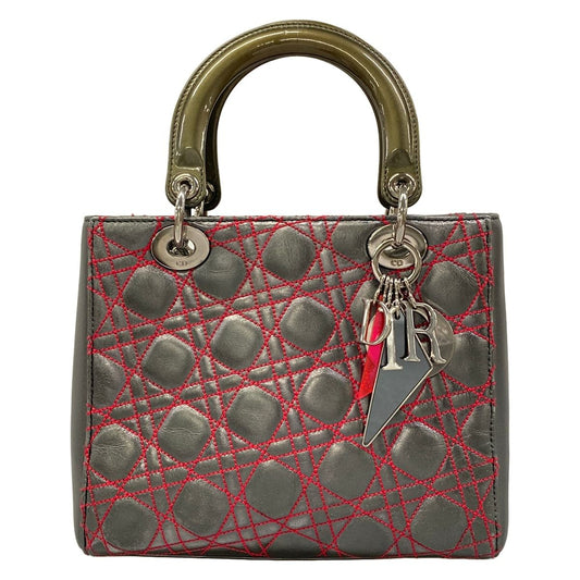Dior Handbag Lady Midi Silver Red Anthem Lyle Collaboration Leather