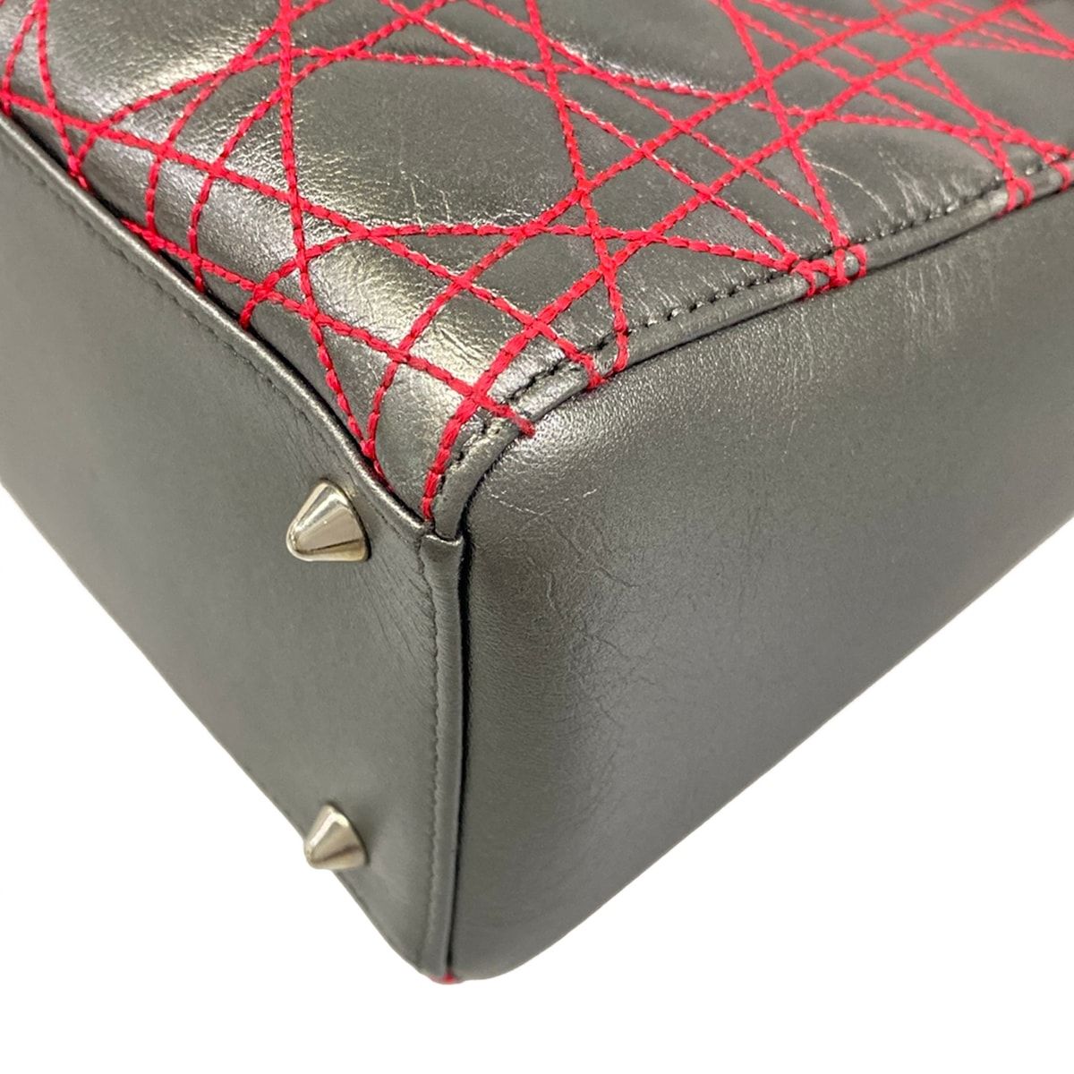 Dior Handbag Lady Midi Silver Red Anthem Lyle Collaboration Leather — view 6