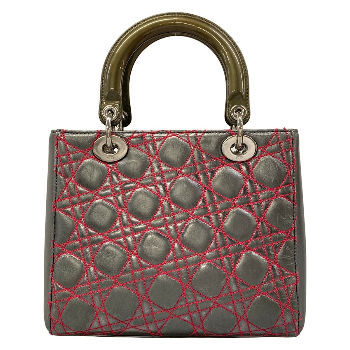 Dior Handbag Lady Midi Silver Red Anthem Lyle Collaboration Leather — view 3